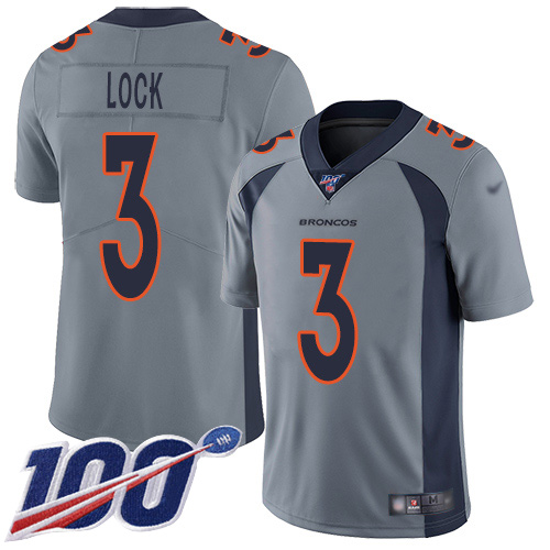 Denver Broncos Limited Youth Silver Drew Lock 100th Season Jersey #3 Inverted Legend NFL Football Nike